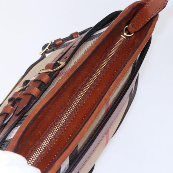 BURBERRY Nova Check Shoulder Bag Canvas Beige Gold Auth 153899