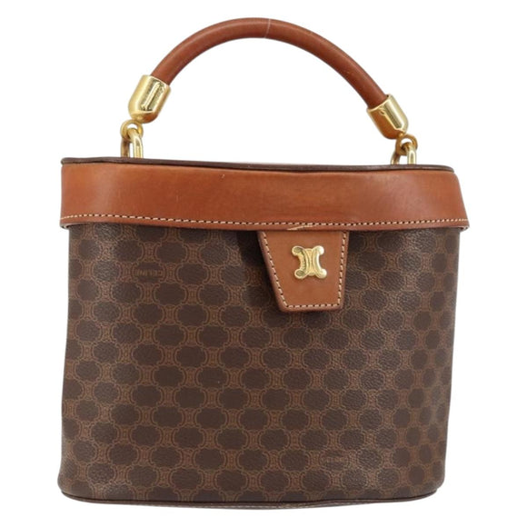 CELINE Macadam Canvas Hand Bag PVC Leather Brown Gold Auth 153900