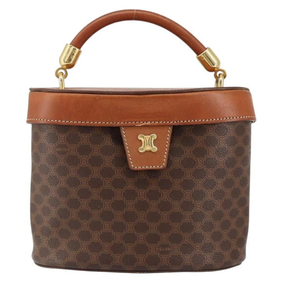 CELINE Macadam Canvas Hand Bag PVC Leather Brown Gold Auth 153900