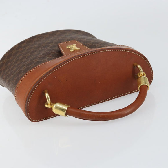 CELINE Macadam Canvas Hand Bag PVC Leather Brown Gold Auth 153900