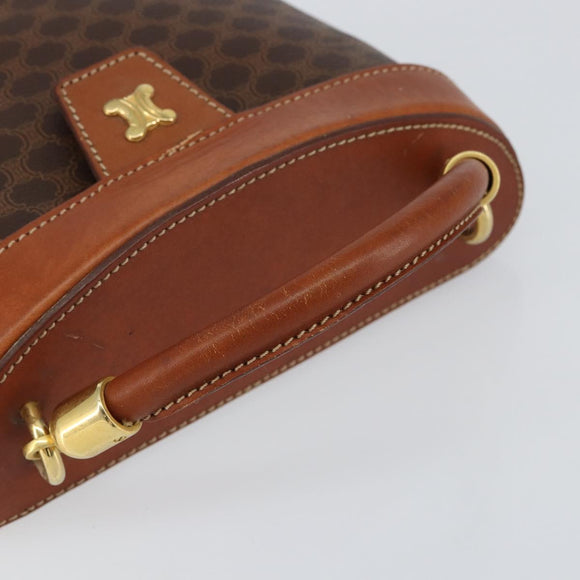 CELINE Macadam Canvas Hand Bag PVC Leather Brown Gold Auth 153900
