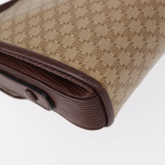 CELINE Macadam Canvas Shoulder Bag PVC Beige Gold Auth 153901