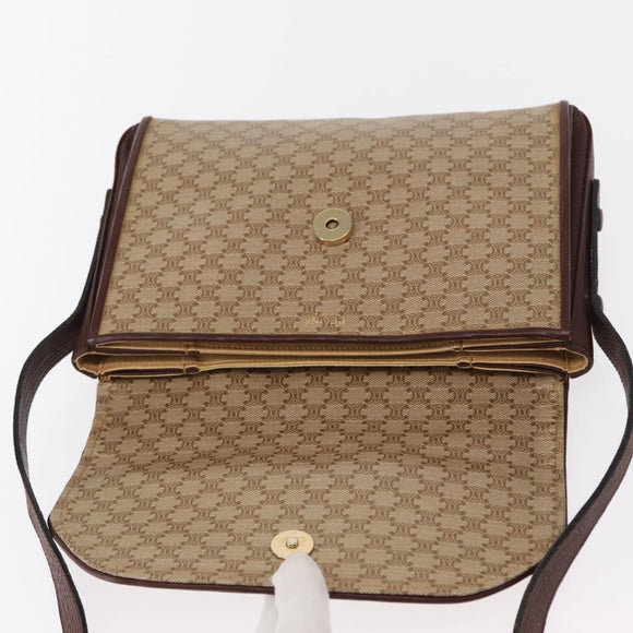 CELINE Macadam Canvas Shoulder Bag PVC Beige Gold Auth 153901