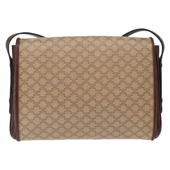 CELINE Macadam Canvas Shoulder Bag PVC Beige Gold Auth 153901