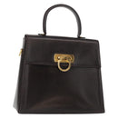 Salvatore Ferragamo Gancini Hand Bag Leather Black Gold Auth 153902-1