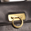 Salvatore Ferragamo Gancini Hand Bag Leather Black Gold Auth 153902-14