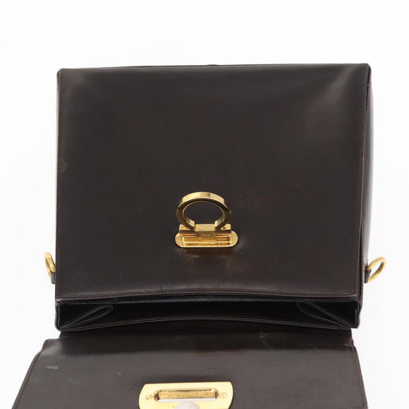 Salvatore Ferragamo Gancini Hand Bag Leather Black Gold Auth 153902