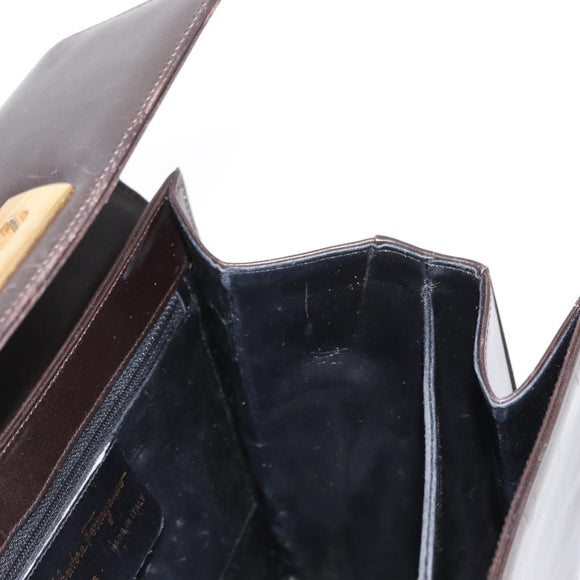 Salvatore Ferragamo Gancini Hand Bag Leather Black Gold Auth 153902