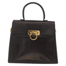Salvatore Ferragamo Gancini Hand Bag Leather Black Gold Auth 153902-2