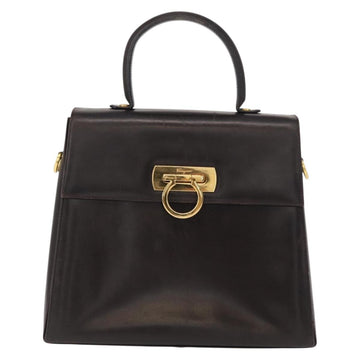 Salvatore Ferragamo Gancini Hand Bag Leather Black Gold Auth 153902 - 0