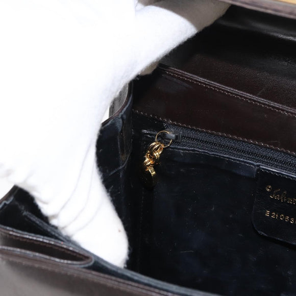 Salvatore Ferragamo Gancini Hand Bag Leather Black Gold Auth 153902