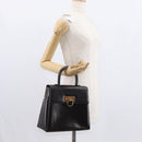 Salvatore Ferragamo Gancini Hand Bag Leather Black Gold Auth 153902-23