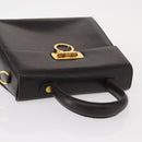 Salvatore Ferragamo Gancini Hand Bag Leather Black Gold Auth 153902-6