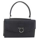 Salvatore Ferragamo Gancini Shoulder Bag Leather Black Silver Auth 153903-1