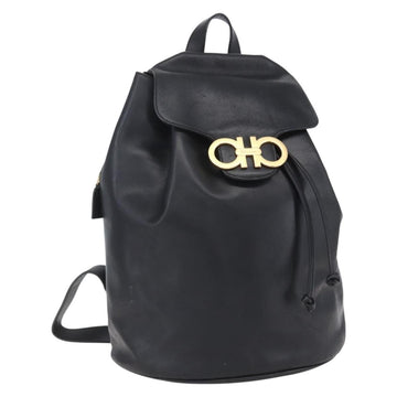 Salvatore Ferragamo Gancini Backpack Leather Black Gold Auth 153904