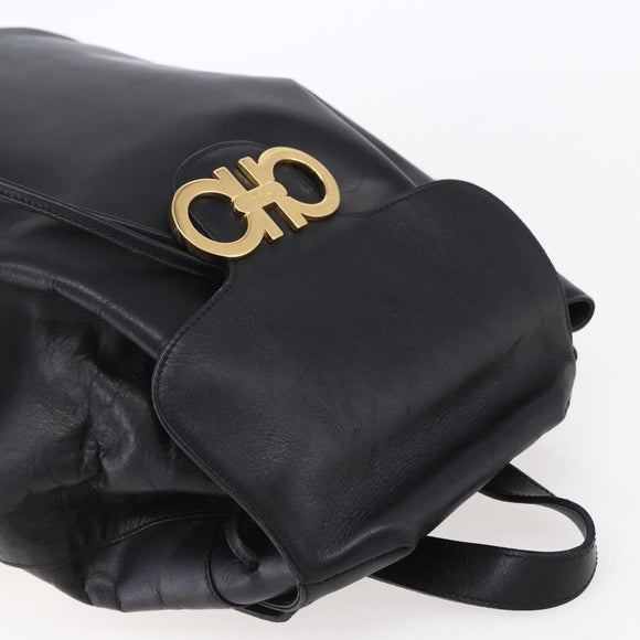 Salvatore Ferragamo Gancini Backpack Leather Black Gold Auth 153904