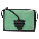 LOEWE Barcelona Shoulder Bag Suede Leather Green Silver Auth 153905-13