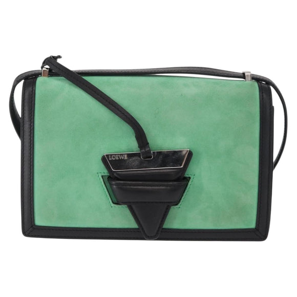 LOEWE Barcelona Shoulder Bag Suede Leather Green Silver Auth 153905