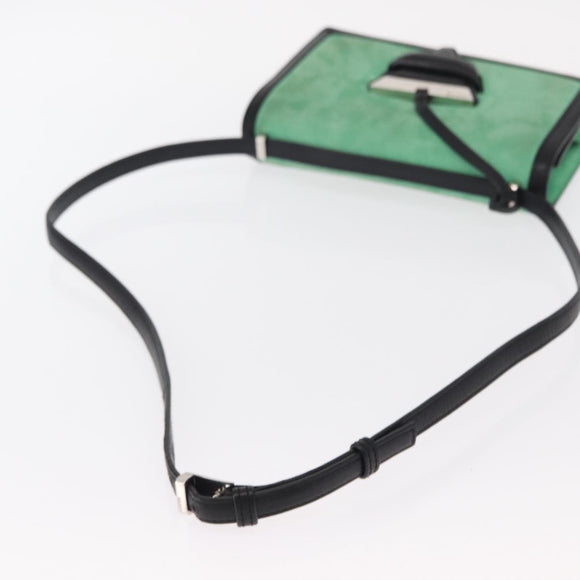 LOEWE Barcelona Shoulder Bag Suede Leather Green Silver Auth 153905