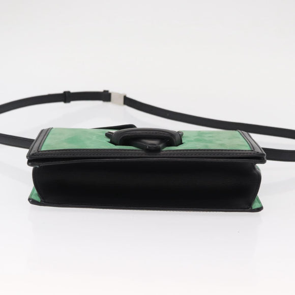 LOEWE Barcelona Shoulder Bag Suede Leather Green Silver Auth 153905