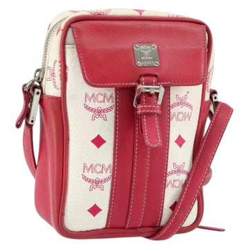 MCM Vicetos Logogram Shoulder Bag PVC Leather White Silver Auth 153908