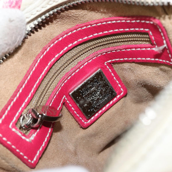 MCM Vicetos Logogram Shoulder Bag PVC Leather White Silver Auth 153908