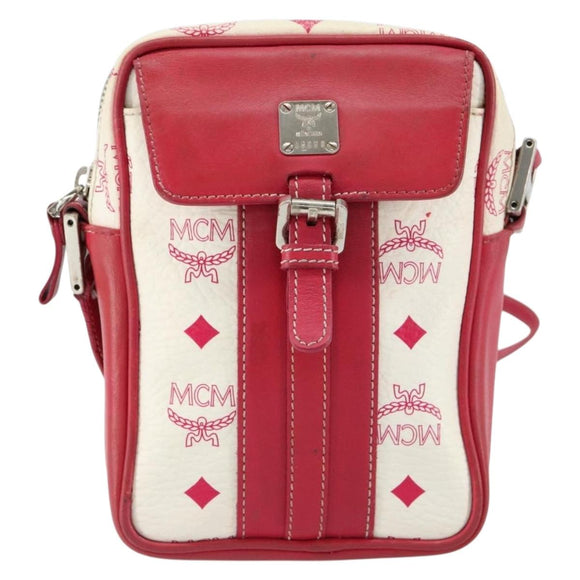 MCM Vicetos Logogram Shoulder Bag PVC Leather White Silver Auth 153908