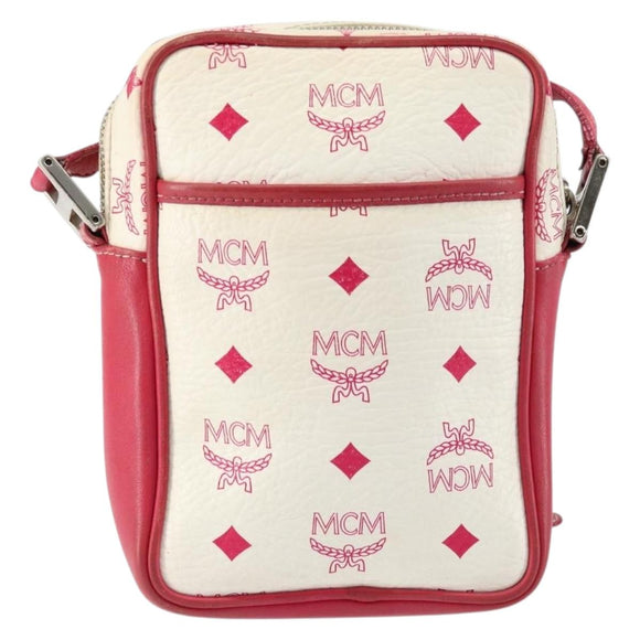 MCM Vicetos Logogram Shoulder Bag PVC Leather White Silver Auth 153908