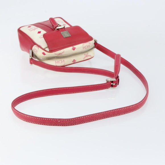 MCM Vicetos Logogram Shoulder Bag PVC Leather White Silver Auth 153908