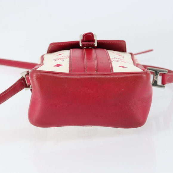 MCM Vicetos Logogram Shoulder Bag PVC Leather White Silver Auth 153908