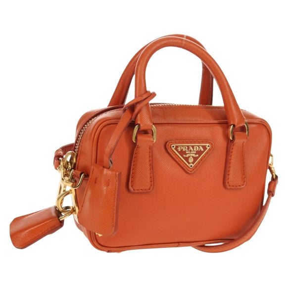 PRADA Galleria Hand Bag Safiano leather 2way Orange Gold Auth 153909V