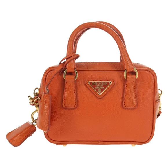 PRADA Galleria Hand Bag Safiano leather 2way Orange Gold Auth 153909V