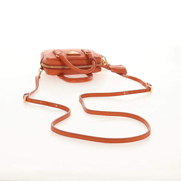 PRADA Galleria Hand Bag Safiano leather 2way Orange Gold Auth 153909V