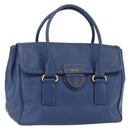 PRADA Hand Bag Safiano Leather Blue Gold Auth 153910-1