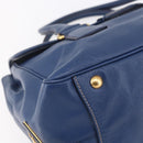PRADA Hand Bag Safiano Leather Blue Gold Auth 153910-14