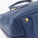PRADA Hand Bag Safiano Leather Blue Gold Auth 153910-16