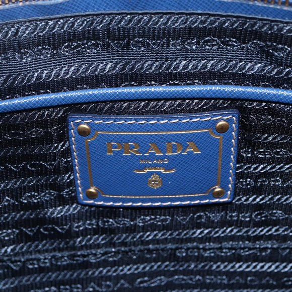 PRADA Hand Bag Safiano Leather Blue Gold Auth 153910