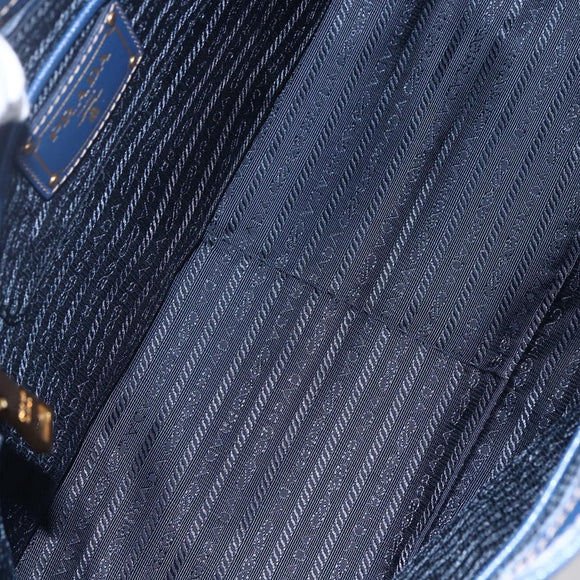 PRADA Hand Bag Safiano Leather Blue Gold Auth 153910