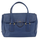 PRADA Hand Bag Safiano Leather Blue Gold Auth 153910-13