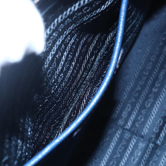 PRADA Hand Bag Safiano Leather Blue Gold Auth 153910