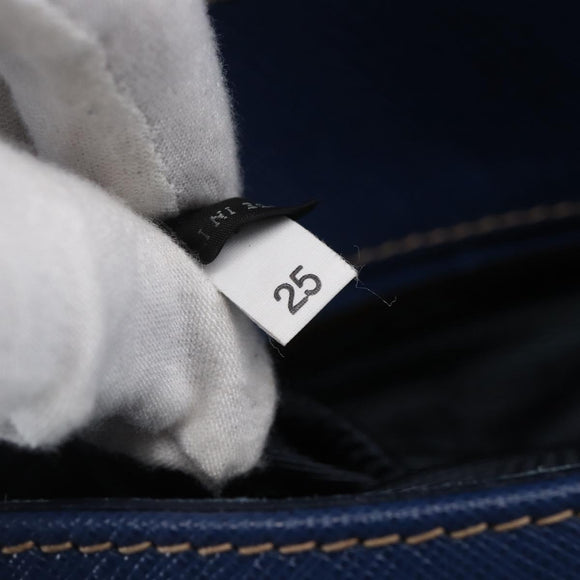 PRADA Hand Bag Safiano Leather Blue Gold Auth 153910