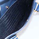 PRADA Hand Bag Safiano Leather Blue Gold Auth 153910-11