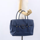 PRADA Hand Bag Safiano Leather Blue Gold Auth 153910-25