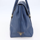 PRADA Hand Bag Safiano Leather Blue Gold Auth 153910-3
