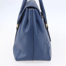 PRADA Hand Bag Safiano Leather Blue Gold Auth 153910-4