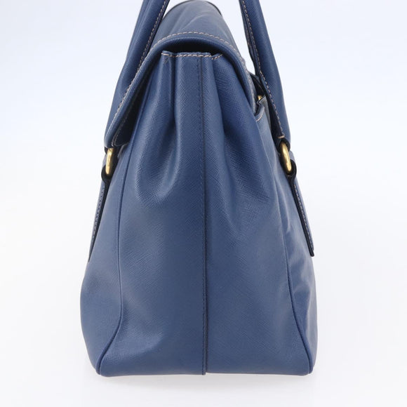 PRADA Hand Bag Safiano Leather Blue Gold Auth 153910