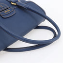 PRADA Hand Bag Safiano Leather Blue Gold Auth 153910-7