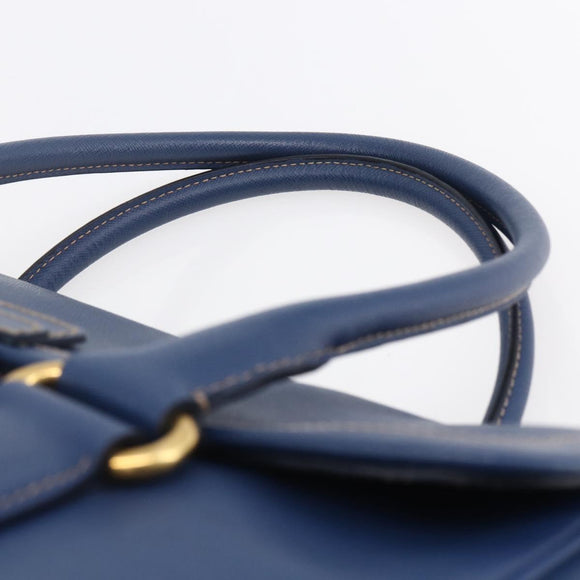 PRADA Hand Bag Safiano Leather Blue Gold Auth 153910