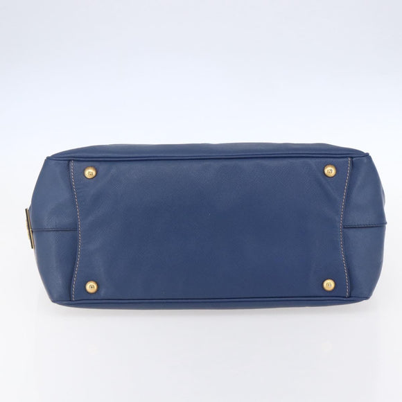 PRADA Hand Bag Safiano Leather Blue Gold Auth 153910