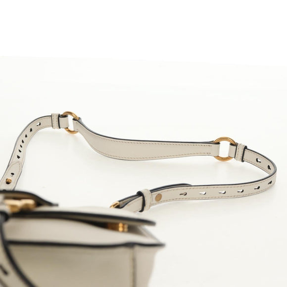 Miu Miu Dahlia Hand Bag Leather 2way White Gold Auth 153911V